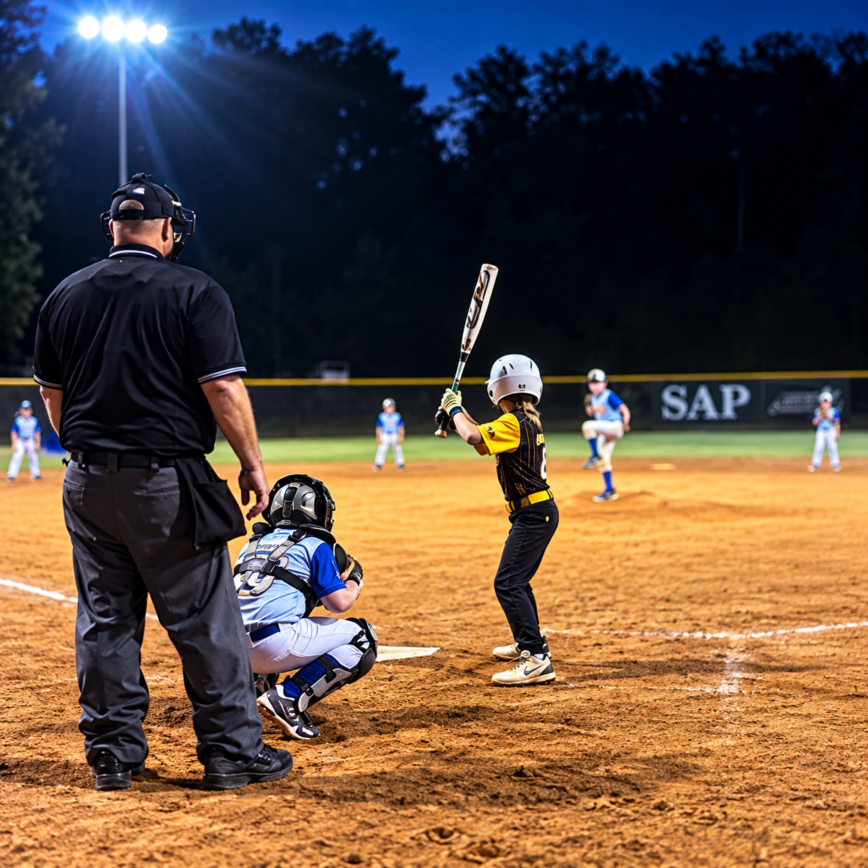 SRA baseball game at night